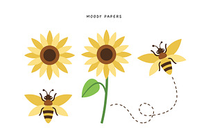 Sunflower and Bee SVG Clipart