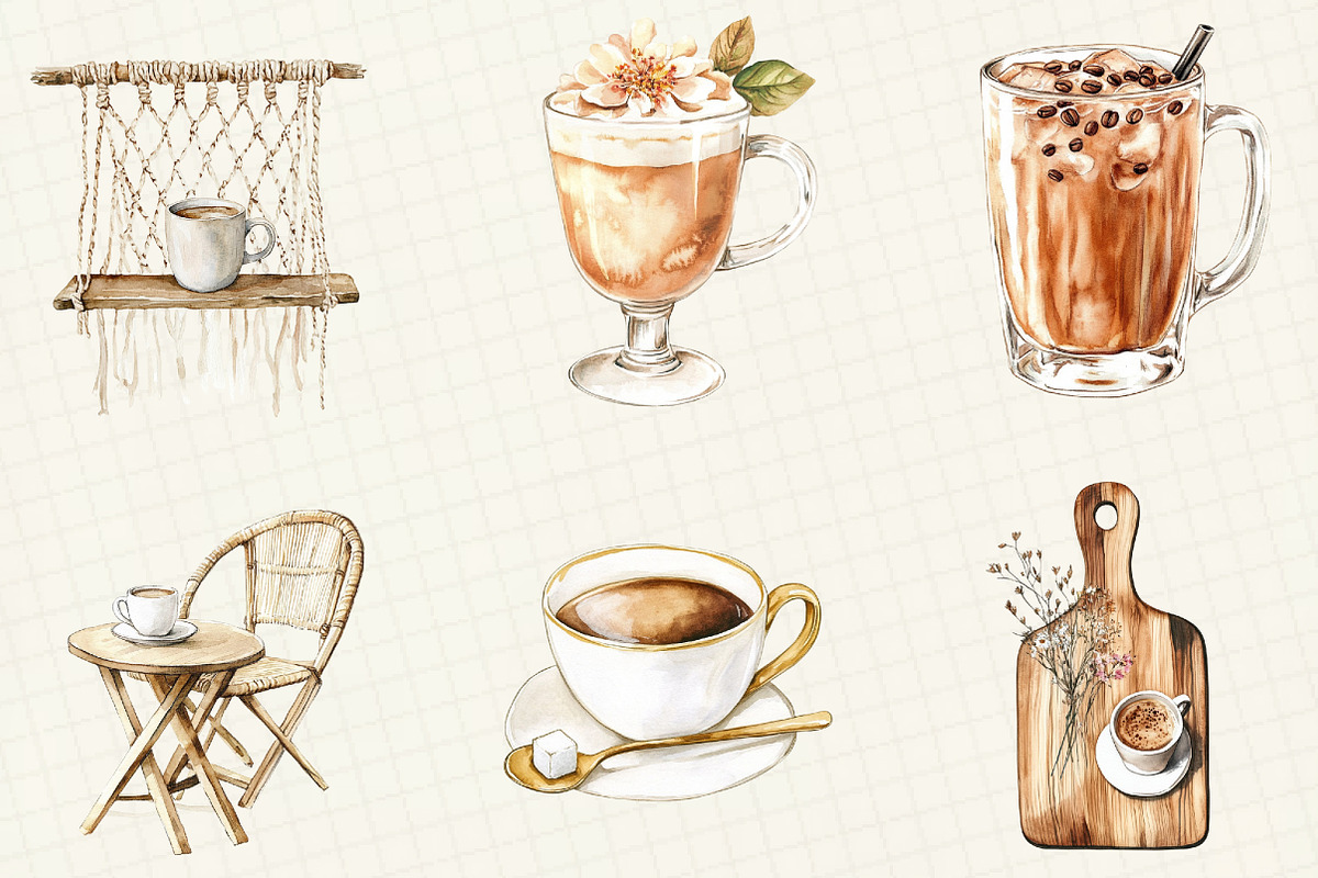 Boho Cafe Core Coffee Clipart, an Illustration by OK Design (Photo 3 of 5)