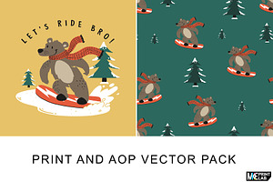 CUTE SNOWBOARDER BEAR PRINT PACK, a Sport Illustration by MKE Print Lab.