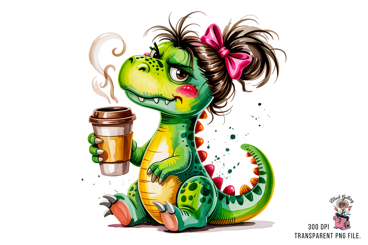 Dinosaur with Coffee PNG Bundle, a Graphic by Clipart Studio (Photo 4 of 12)