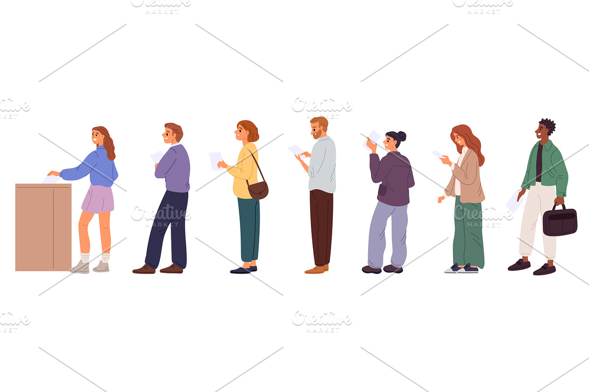 Men and women stand in line to vote, a Person Illustration by Vectorbuum