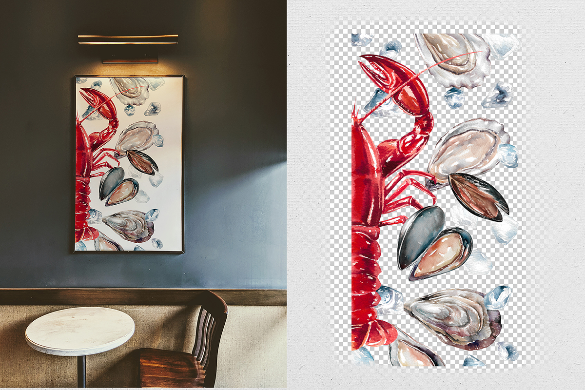 Seafood watercolor clipart, a Food Illustration by Eva Kleinman (Photo 6 of 13)