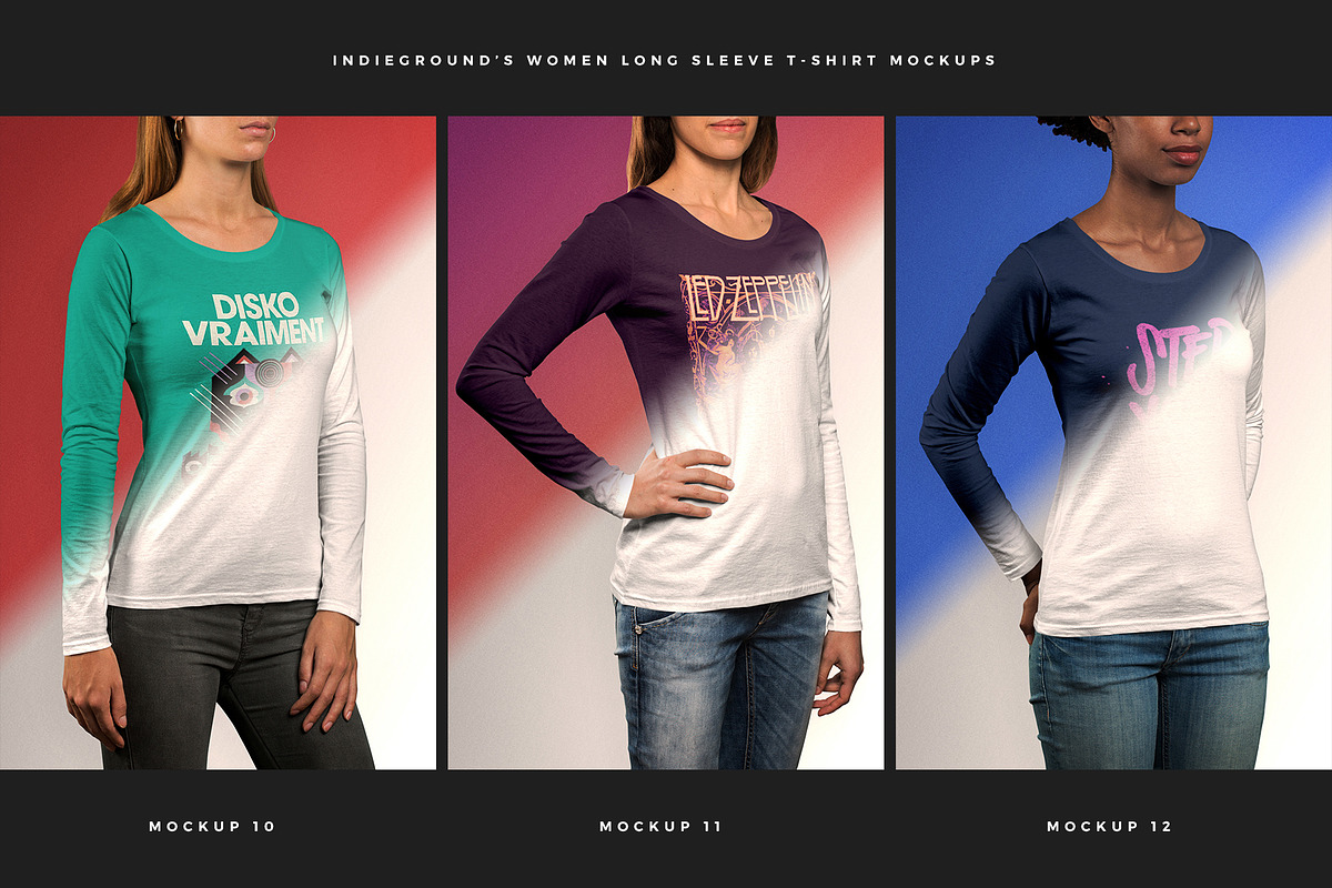 Women Long Sleeve T-Shirt Mockups, a Shirt Mockup by Indieground Design Inc. (Photo 5 of 5)