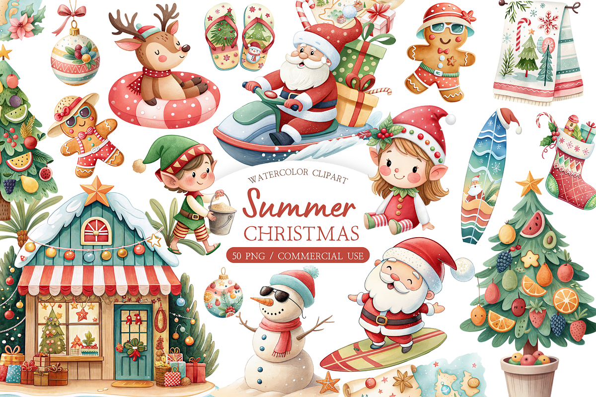 Tropical Christmas Graphics Set, a Seasonal Illustration by MockupWizard (Photo 1 of 6)
