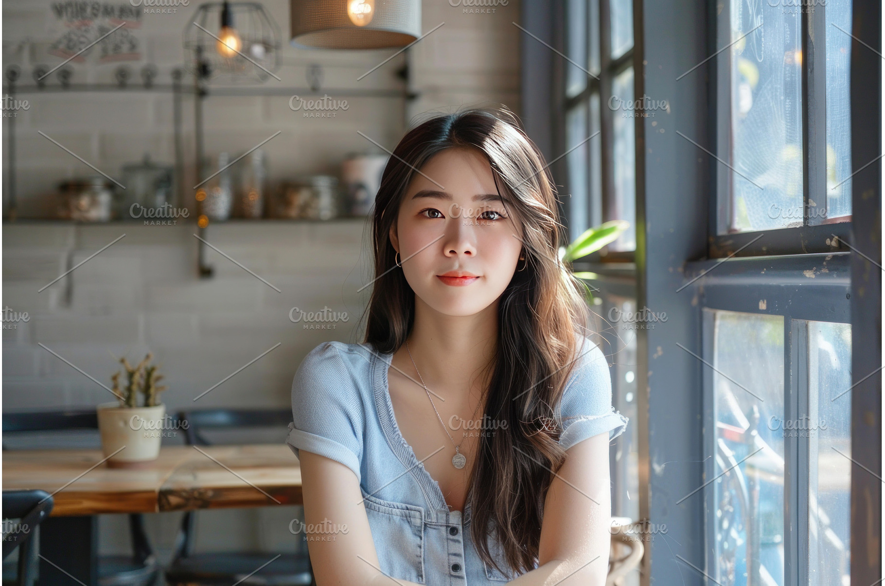 Serene young woman in a cozy cafe, a Person Photo by Ylivdesign