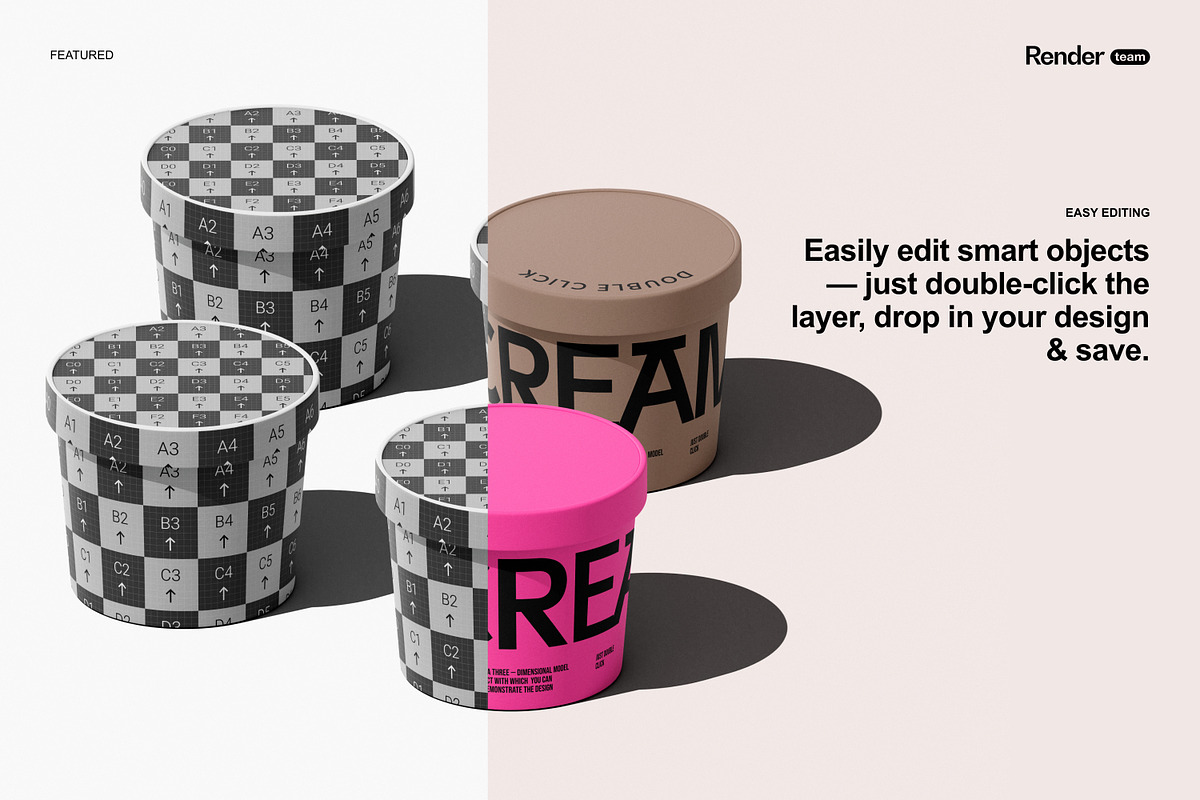 Ice Cream Cup Mockup Set, a Packaging Mockup by Renderteam (Photo 3 of 16)
