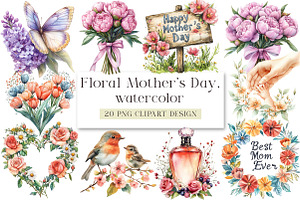 Floral Mother’s Day, Watercolor Clip, an Illustration by DreamArtGraphic