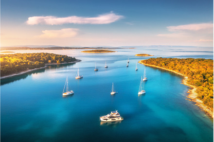 Aerial view of beautiful yachts and, a Nature Photo by den-belitsky