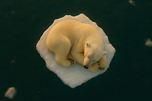 Polar bear sleeping alone on shrinking sea ice, an Animal Photo by GoodGoods