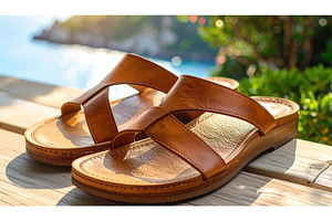 Close-up of brown leather sandals, a Holiday Photo by Igor Tichonow
