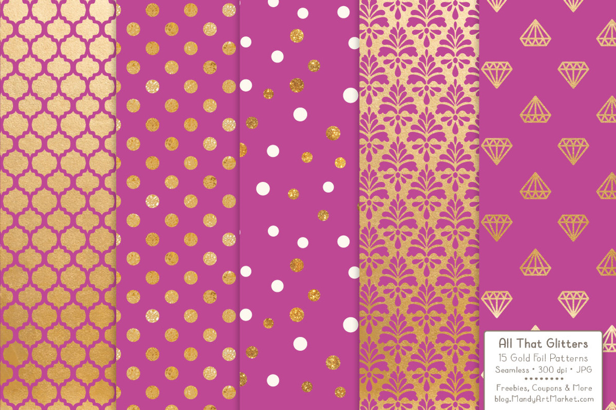 Gold Foil Digital Papers in Fuchsia, a Pattern Graphic by Amanda Ilkov (Photo 3 of 4)