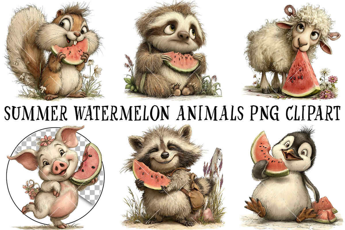 Summer Watermelon Animal PNG Clipart, an Illustration by OK Design (Photo 2 of 6)