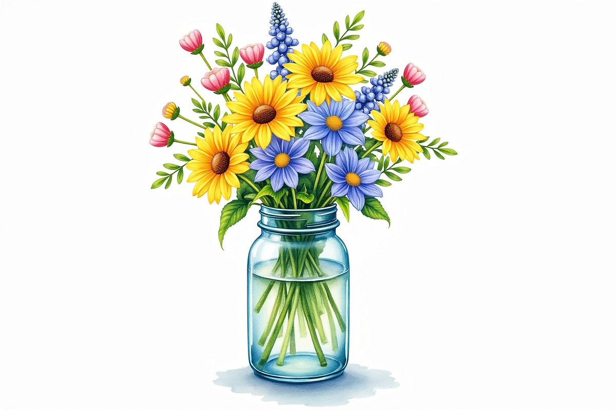Wildflowers in Mason Jar Clipart Set, an Illustration by hafijul (Photo 7 of 14)