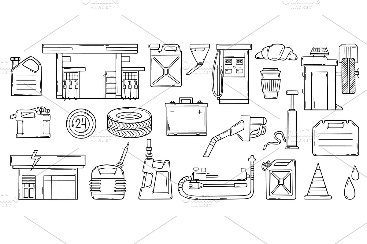 Doodle filling station. Refueling, an Illustration by Valerie Bodnar
