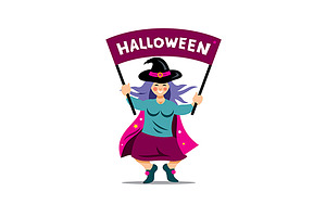 Witch with festive banner