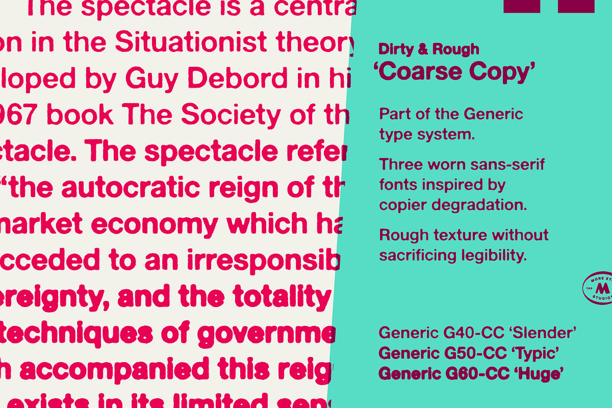 Generic – Coarse Copy (3 Fonts), a Sans Serif Font by More Etc. Studios (Photo 2 of 9)