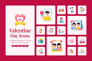150 Valentine Day Icons, an Emoji Icon by Prosymbols