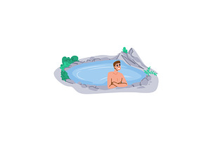 Man relaxing in geothermal hot, a Sport Illustration by pikepicture