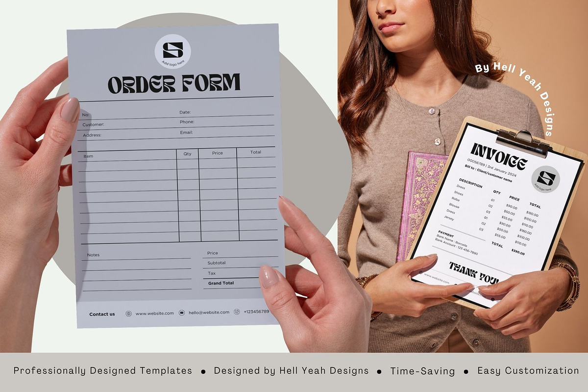 Monochrome Invoice & Order Form, a Stationery Template by Hell Yeah Designs (Photo 4 of 8)