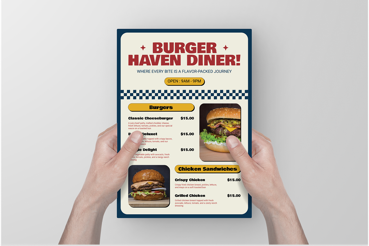 Retro Burger Restaurant Diner Menu, a Flyer Template by Annora Studio (Photo 2 of 7)