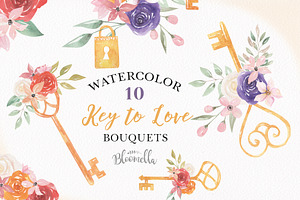 Keys & Locks Watercolor Clipart Set