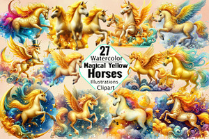 Magical Yellow Horses Clipart Bundle