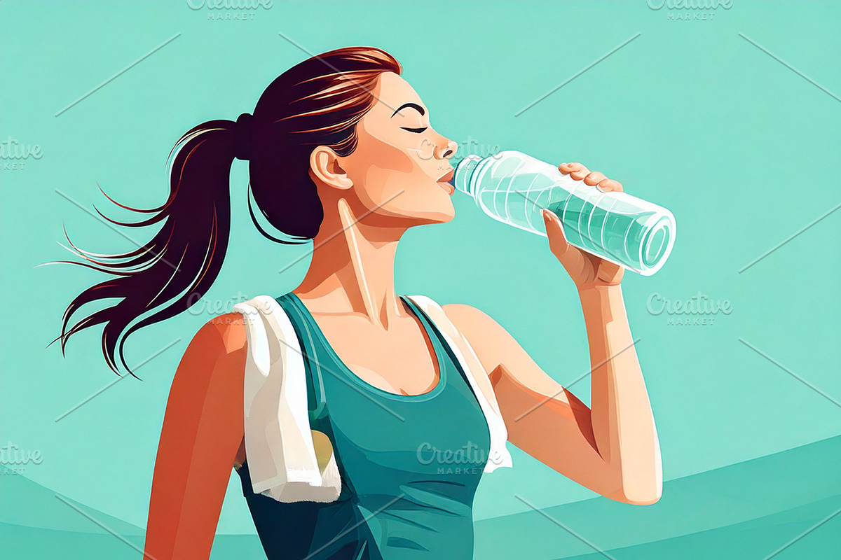 Fit young adult drinking water after jogging. illustration, a Healthcare Illustration by DanFLCreativo