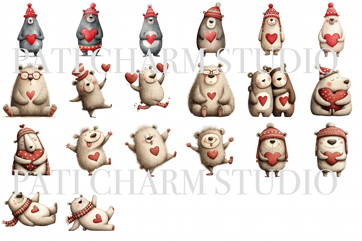 20 Valentine Bear Clipart, an Animal Illustration by Pati Charm Studio (Photo 2 of 8)