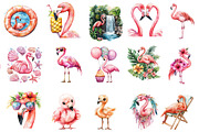 Watercolor Flamingo Clipart, Exotic, an Illustration by SinaCreation (Thumbnail 2 of 4)