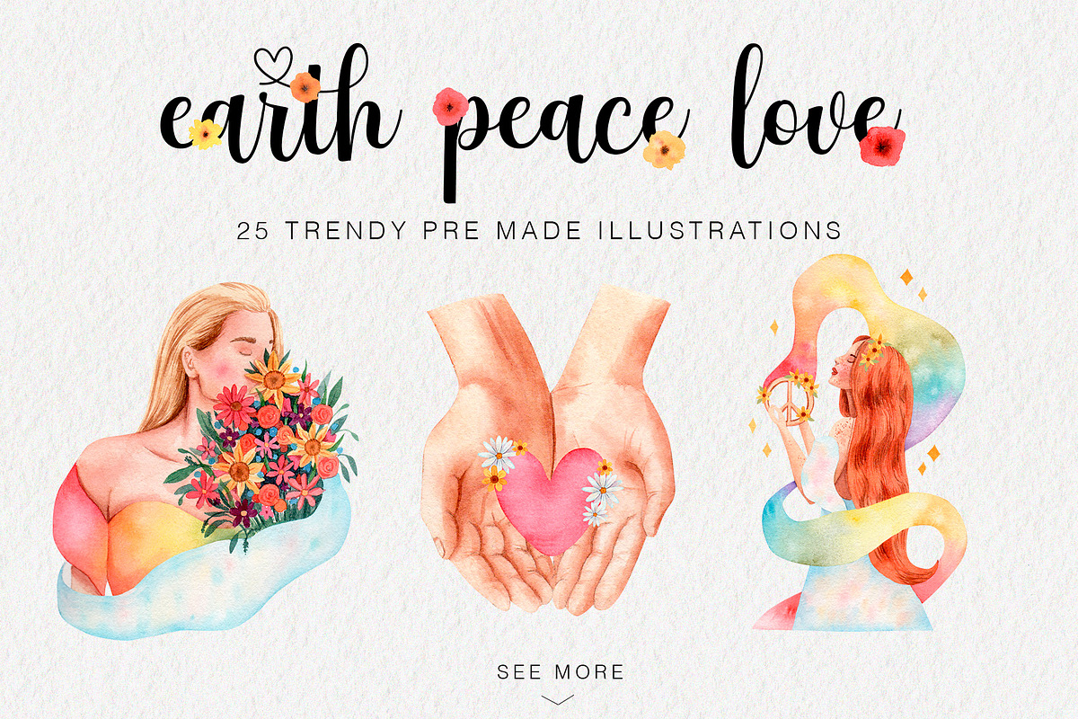 Earth Peace Love Watercolor Set, a Person Illustration by Art Dari Autumn (Photo 2 of 12)