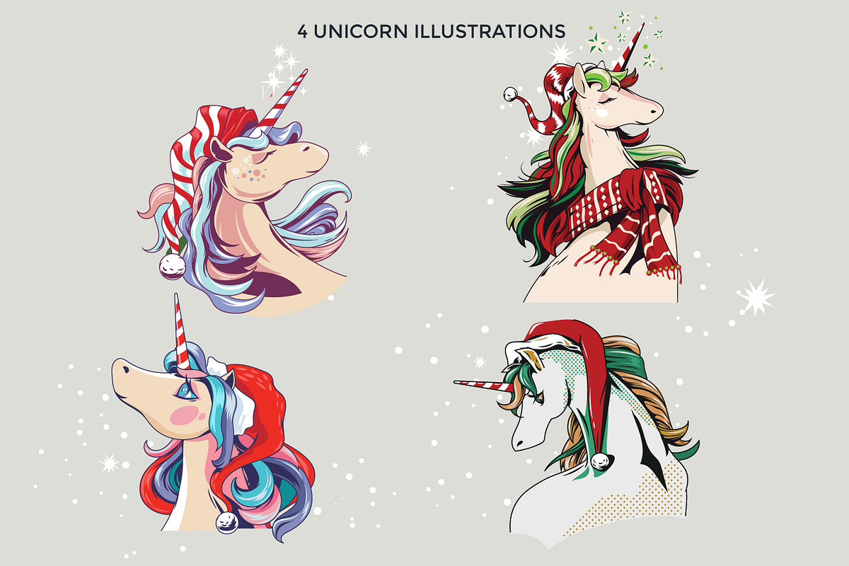 Christmas Unicorn set, an Animal Illustration by defarmerdesign (Photo 2 of 5)