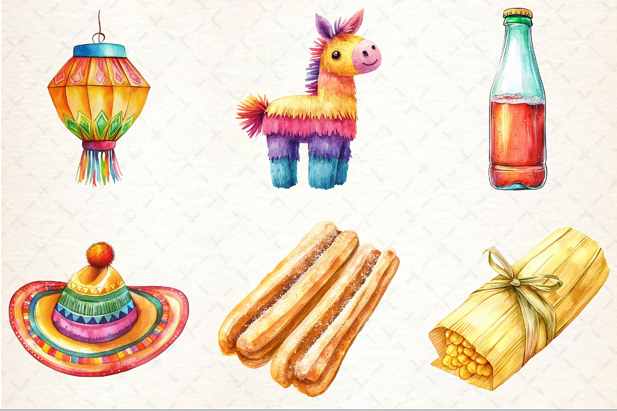Watercolor Mexican Party Clipart, an Illustration by Rose Art (Photo 3 of 4)