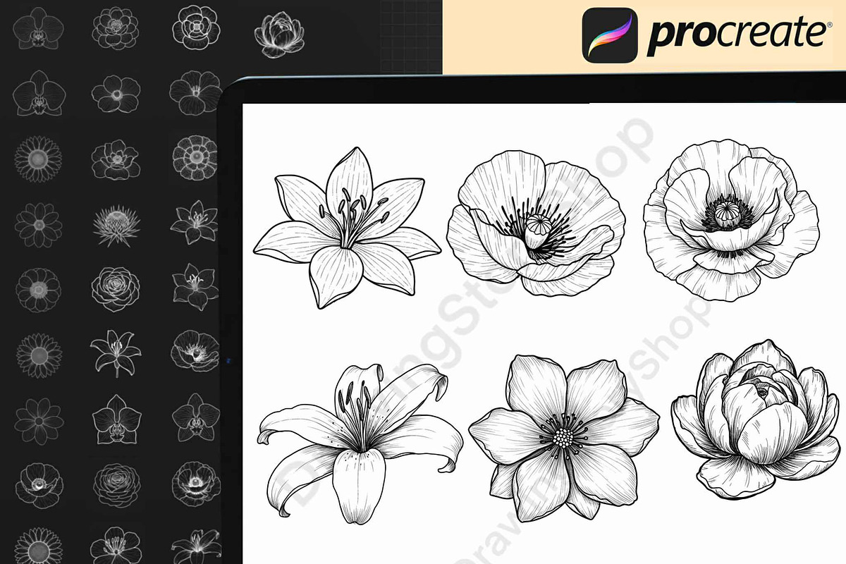 Floral & Botanical Procreate Stamps, a Brush Add-On by DrawingStoryShop (Photo 4 of 8)