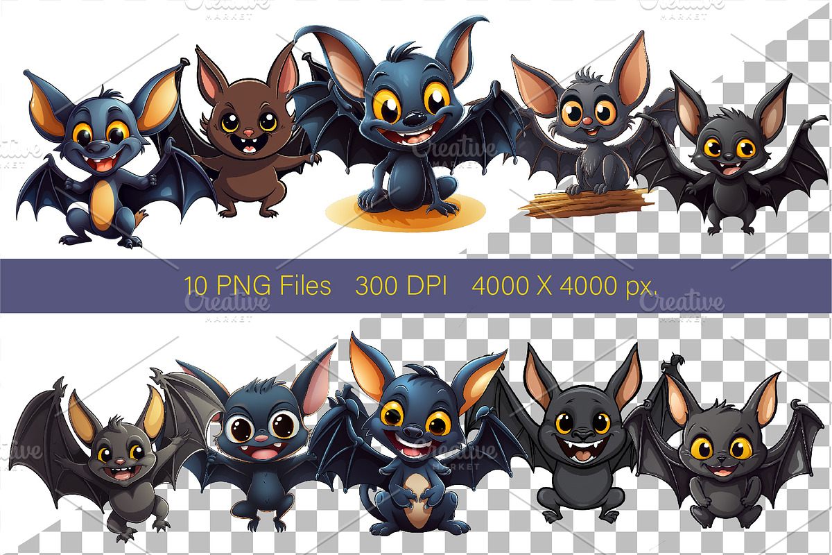 Cute Halloween bats. TShirt Sticker., an Animal Illustration by KENO Mascots (Photo 2 of 9)