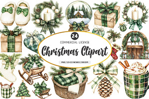 Plaid Christmas Watercolor Clipart