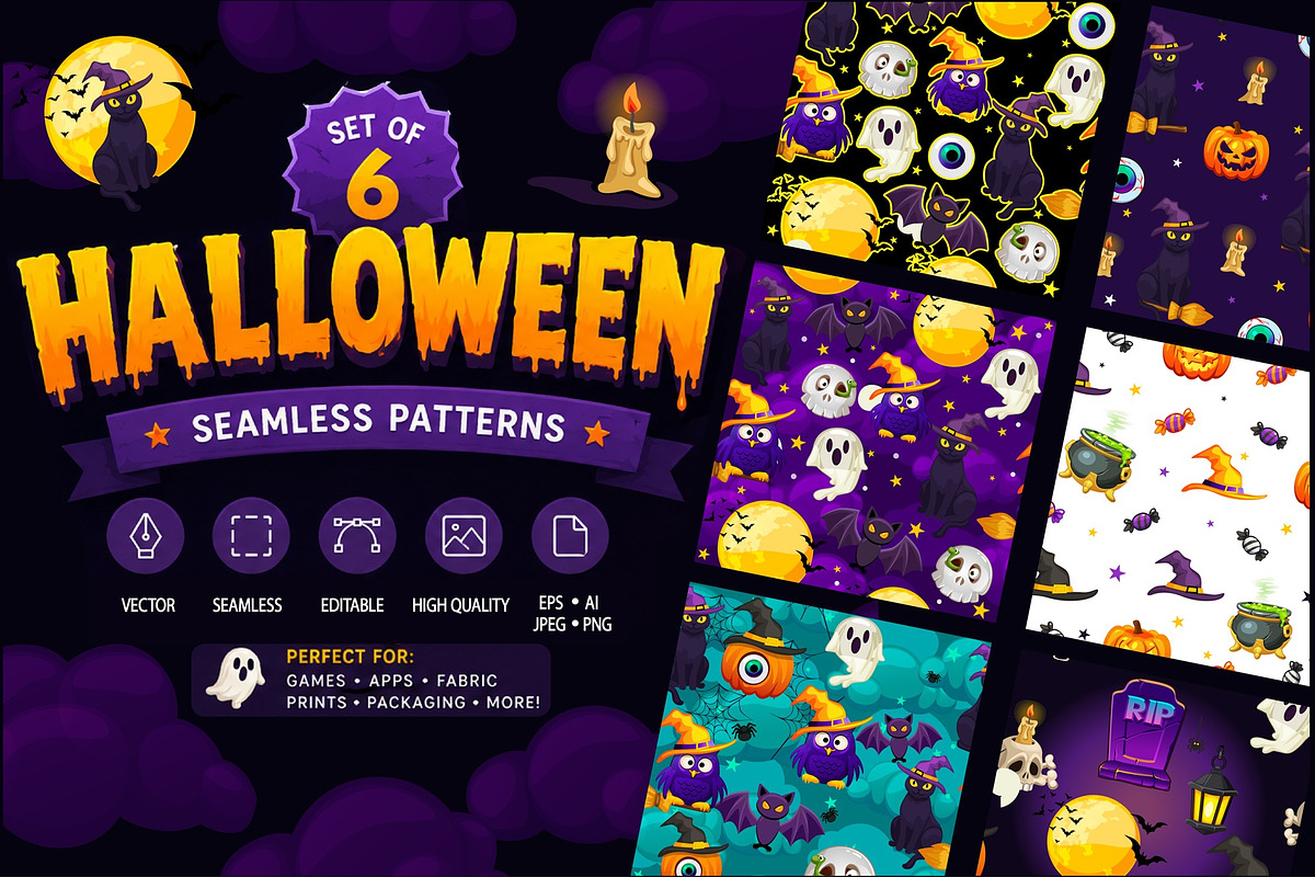 Set of 6 seamless Halloween patterns, a Pattern Graphic by BabySofja (Photo 1 of 4)