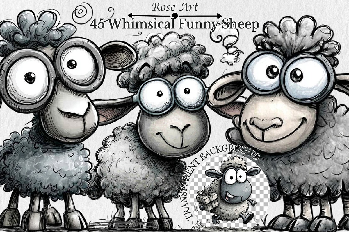 Whimsical Funny Sheep Clipart, an Animal Illustration by Rose Art (Photo 1 of 7)