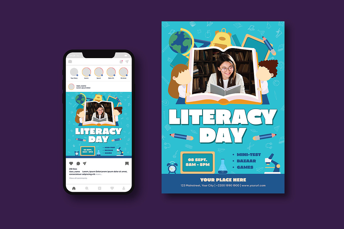 World Literacy Day Flyer, a Flyer Template by iDoodle Studio