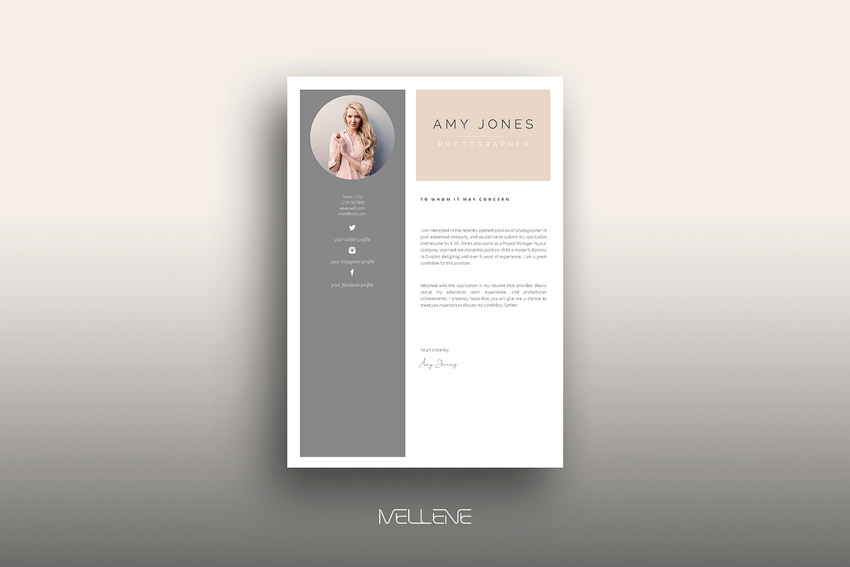 Resume / CV template - Amy, a Resume Template by Mellene Templates (Photo 2 of 3)