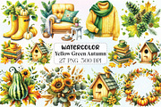 Watercolor Yellow & Green Autumn PNG, an Illustration by CraftArtStudio (Thumbnail 1 of 6)