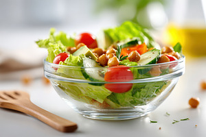 Fresh salad with chickpeas and vegetables, a Food & Drink Photo by AlyaAnd