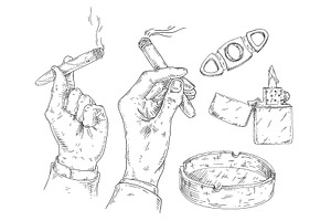 Set smoking cigar. Lighter, ashtray, a Texture Illustration by MoreVector