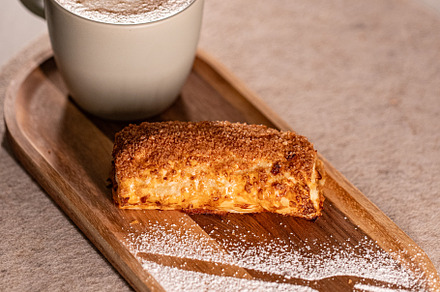 Delicious crunchy pastry and cappuccino, a Photo by Grafvision photography