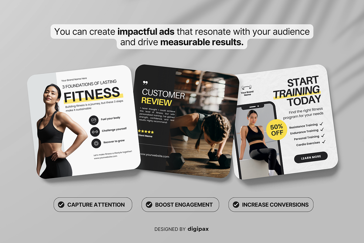 Fitness Static Ad Templates Canva, a Social Media Template by DigiPax (Photo 6 of 11)