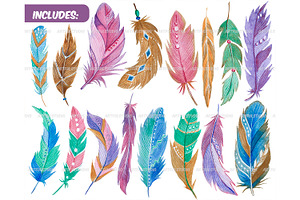 Watercolor Colorful Feathers Clipart