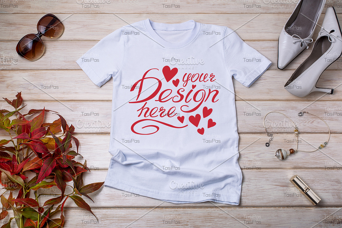 T-shirt mockup with high heels, a Print Template by TasiPas (Photo 2 of 4)