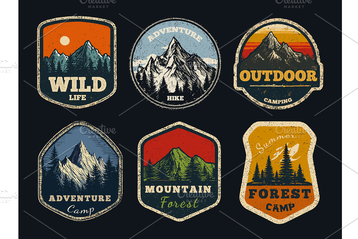 Camp vintage patches. Outdoor, an Object Illustration by Stock-Smart-Start
