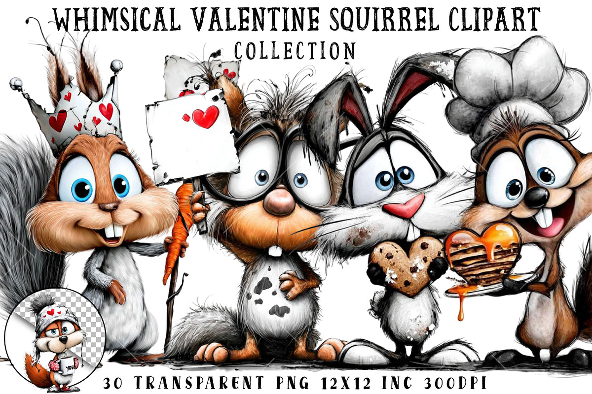 Whimsical Valentine Squirrel Clipart, an Illustration by OK Design (Photo 1 of 6)