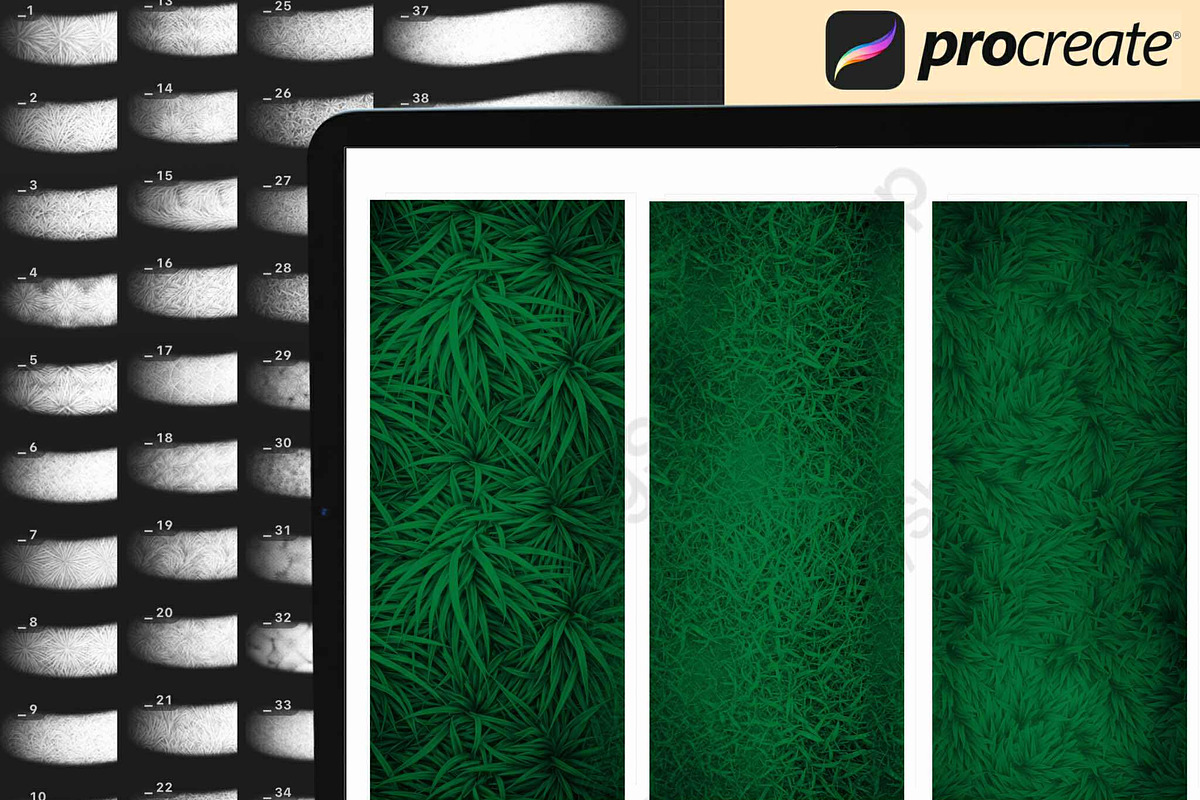 100 Procreate Grass Texture Brushes, a Brush Add-On by DrawingStoryShop (Photo 3 of 6)