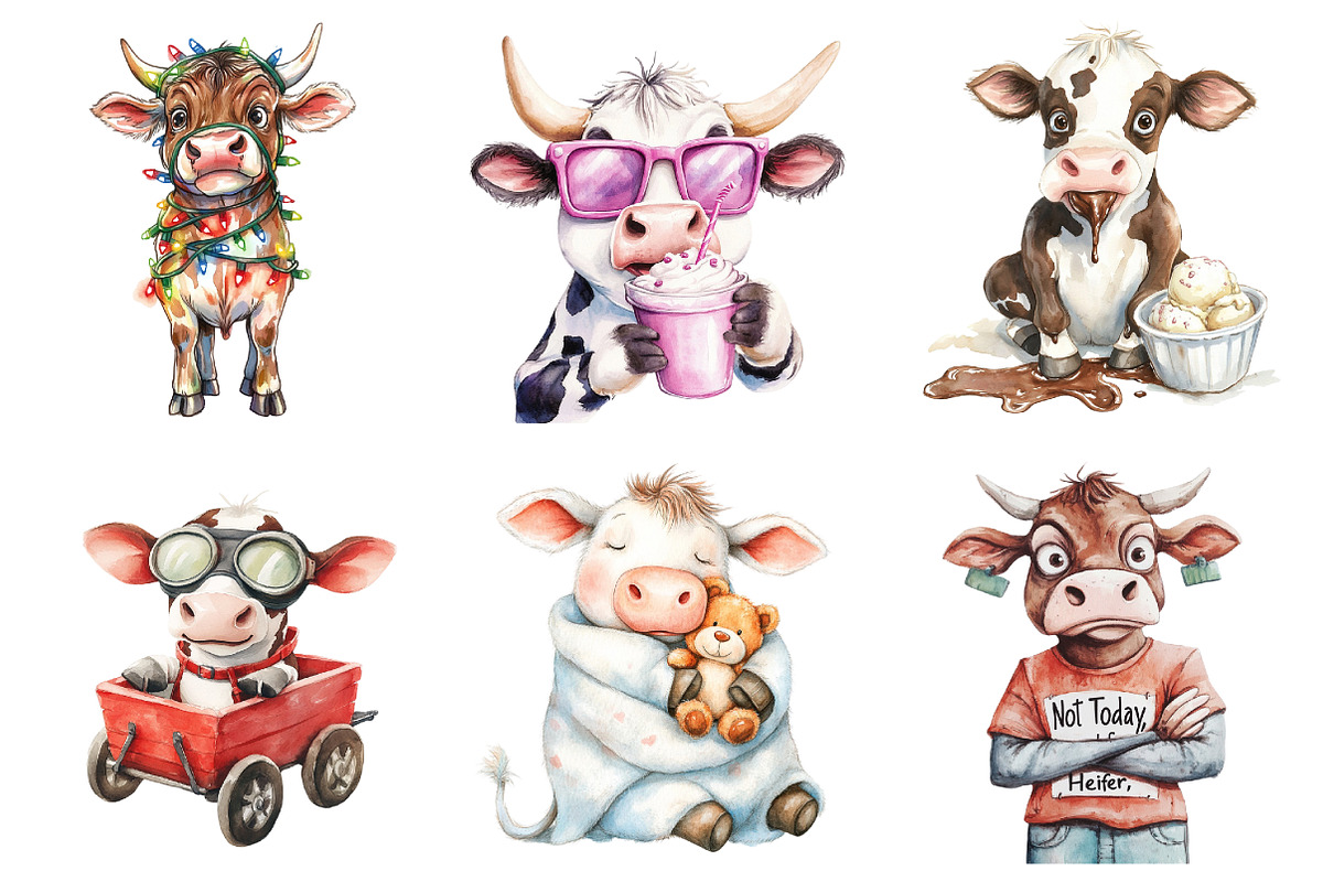 Funny Cow Sublimation Clipart, an Illustration by DreamArtGraphic (Photo 2 of 4)
